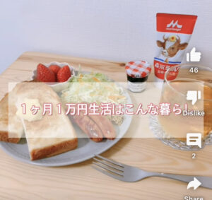 一人暮らし女子のYouTube、ひと月食費1万円生活とかやっとるがどうみても一万ではむりな食事で萎える