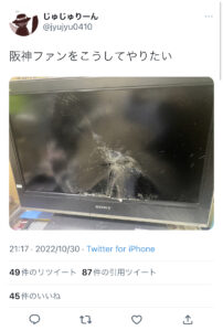 【悲報】Twitter野球ファン「イライラにまかせて家のテレビ破壊した結果ｗｗｗｗｗｗｗｗｗ」